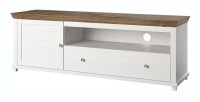 Meuble TV 180cm avec LED intégrées. Collection ASSIA. Coloris frêne blanc et chêne. 1 Porte et 1 tiroir.