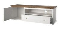 Meuble TV 180cm avec LED intégrées. Collection ASSIA. Coloris frêne blanc et chêne. 1 Porte et 1 tiroir.