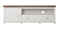 Meuble TV 180cm avec LED intégrées. Collection ASSIA. Coloris frêne blanc et chêne. 1 Porte et 1 tiroir.