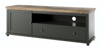 Meuble TV 180cm avec LED intégrées. Collection ASSIA. Coloris vert et chêne. 1 Porte et 1 tiroir.