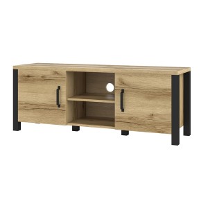 Meuble TV 150cm collection DARWIN. Couleur chêne clair et noir. 2 portes et 2 niches