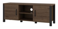 Meuble TV 150cm collection DARWIN. Couleur chêne foncé et noir. 2 portes et 2 niches