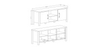Meuble TV 150cm collection DARWIN. Couleur chêne foncé et noir. 2 portes et 2 niches
