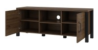 Meuble TV 150cm collection DARWIN. Couleur chêne foncé et noir. 2 portes et 2 niches