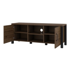 Meuble TV 150cm collection DARWIN. Couleur chêne foncé et noir. 2 portes et 2 niches