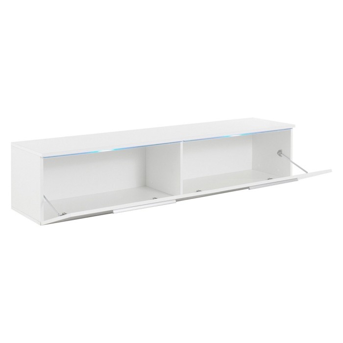 Meuble TV 160cm Collection RIO. 1 porte abattante, coloris blanc brillant. Style design.