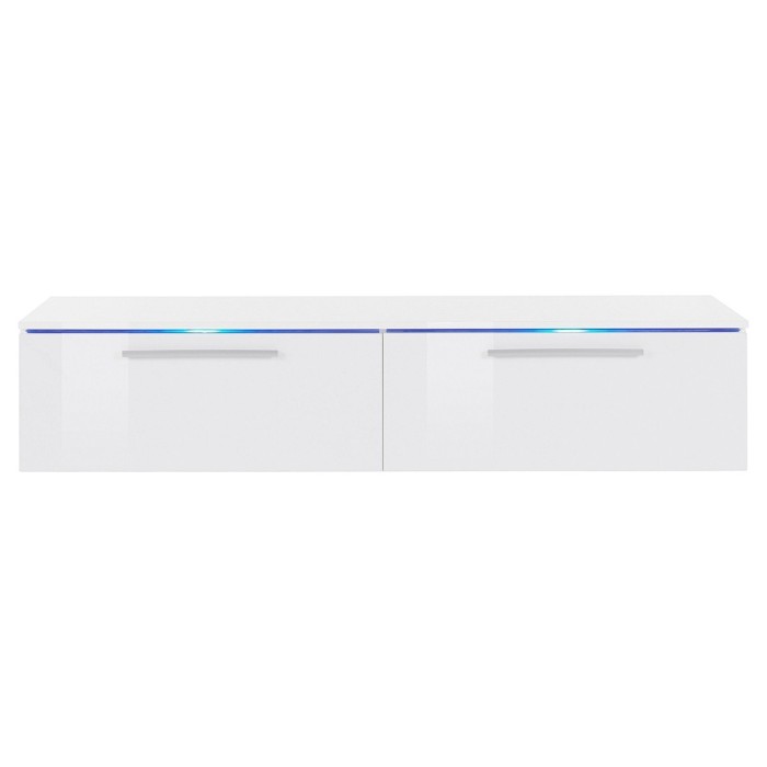 Meuble TV 160cm Collection RIO. 1 porte abattante, coloris blanc brillant. Style design.
