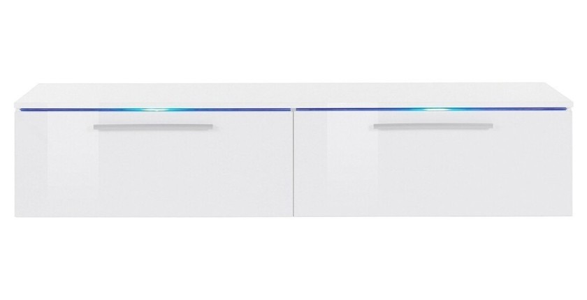 Meuble TV 160cm Collection RIO. 1 porte abattante, coloris blanc brillant. Style design.