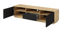 Meuble TV 180cm collection VILLA. Couleur chêne et noir mat. LED intégrée
