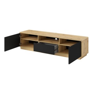 Meuble TV 180cm collection VILLA. Couleur chêne et noir mat. LED intégrée