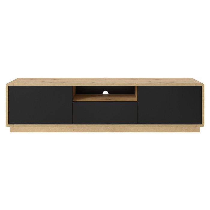 Meuble TV 180cm collection VILLA. Couleur chêne et noir mat. LED intégrée