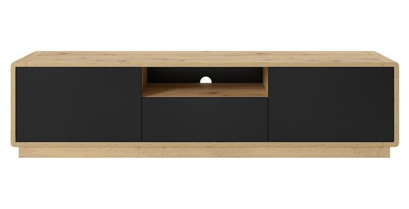 Meuble TV 180cm collection VILLA. Couleur chêne et noir mat. LED intégrée