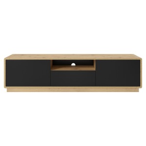 Meuble TV 180cm collection VILLA. Couleur chêne et noir mat. LED intégrée