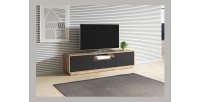 Meuble TV 180cm collection VILLA. Couleur chêne et noir mat. LED intégrée