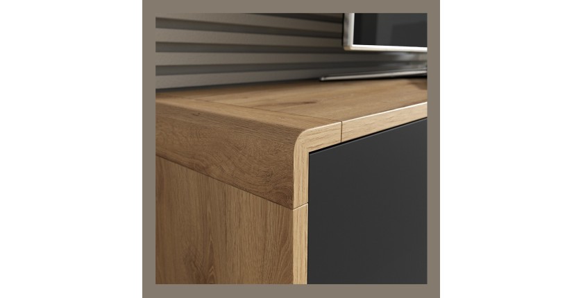 Meuble TV 180cm collection VILLA. Couleur chêne et noir mat. LED intégrée