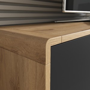 Meuble TV 180cm collection VILLA. Couleur chêne et noir mat. LED intégrée