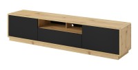 Meuble TV 200cm collection VILLA. Couleur chêne et noir mat. LED intégrée