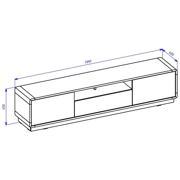 Meuble TV 200cm collection VILLA. Couleur chêne et noir mat. LED intégrée