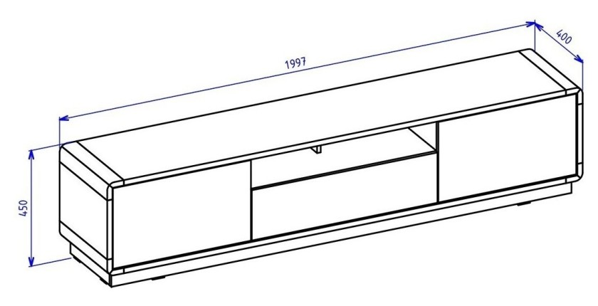 Meuble TV 200cm collection VILLA. Couleur chêne et noir mat. LED intégrée