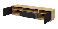 Meuble TV 200cm collection VILLA. Couleur chêne et noir mat. LED intégrée