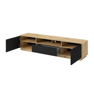 Meuble TV 200cm collection VILLA. Couleur chêne et noir mat. LED intégrée