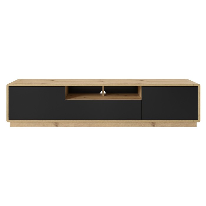 Meuble TV 200cm collection VILLA. Couleur chêne et noir mat. LED intégrée