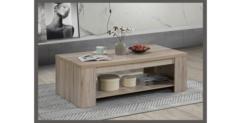 Table basse style rustique 120x90 collection VERMONT effet chêne
