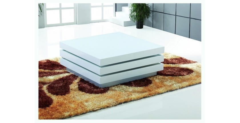 Table basse carrée extensible design collection MOVE. Couleur blanc brillant.