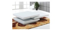 Table basse carrée extensible design collection MOVE. Couleur blanc brillant.