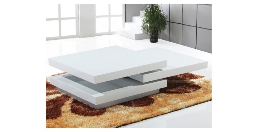 Table basse carrée extensible design collection MOVE. Couleur blanc brillant.