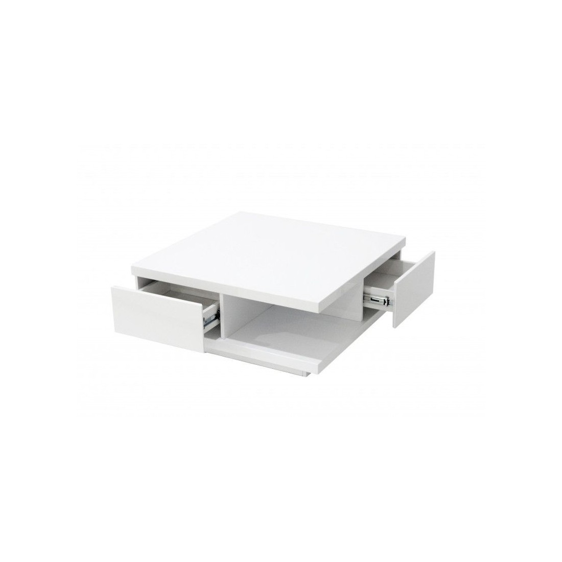Table basse carrée design avec nombreux rangements collection ANYA. Couleur blanc brillant.