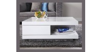 Table basse carrée design avec nombreux rangements collection ANYA. Couleur blanc brillant.