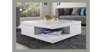 Table basse carrée design avec nombreux rangements collection ANYA. Couleur blanc brillant.