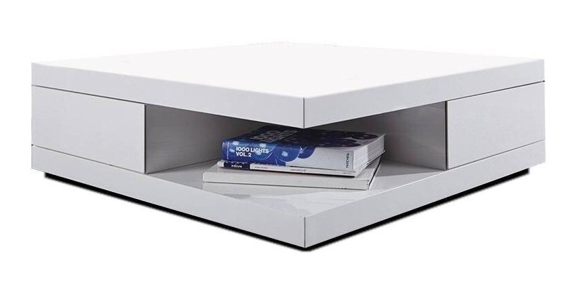 Table basse carrée design avec nombreux rangements collection ANYA. Couleur blanc brillant.