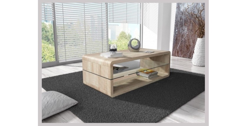 Table basse collection LEVIS. Meuble type contemporain coloris chêne.