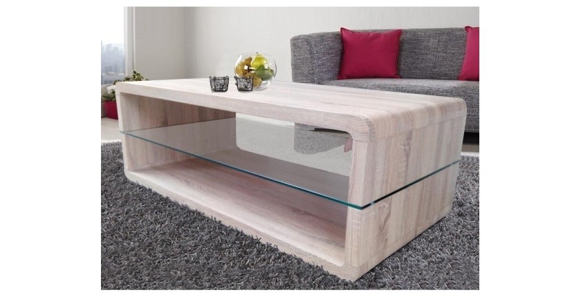 Table basse collection LEVIS. Meuble type contemporain coloris chêne.