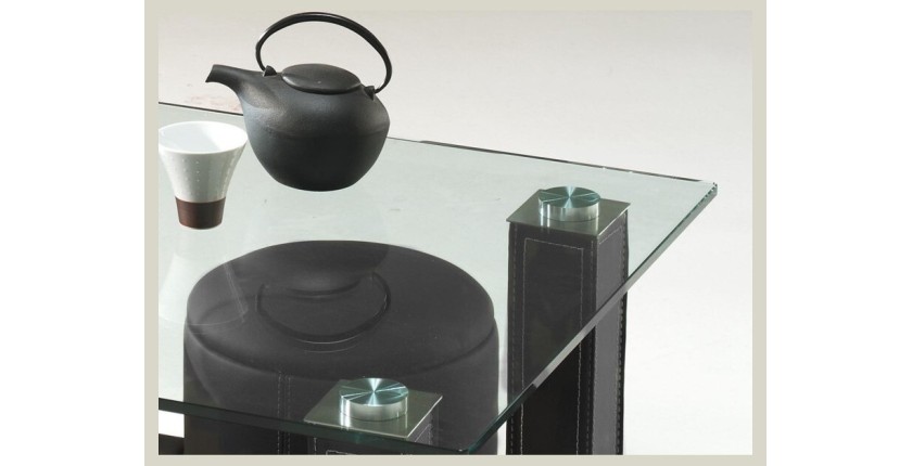 Table basse avec 6 poufs collection JULIA. Meuble type CONTEMPORAIN coloris noir