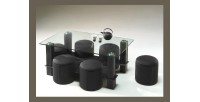 Table basse avec 6 poufs collection JULIA. Meuble type CONTEMPORAIN coloris noir