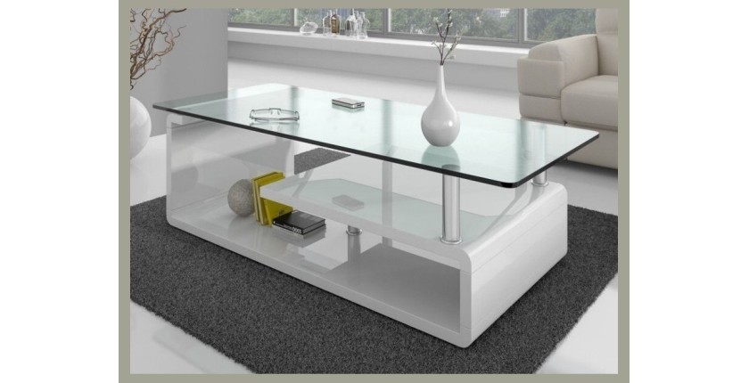 Table basse collection GOLDY. Meuble type CONTEMPORAIN coloris blanc.