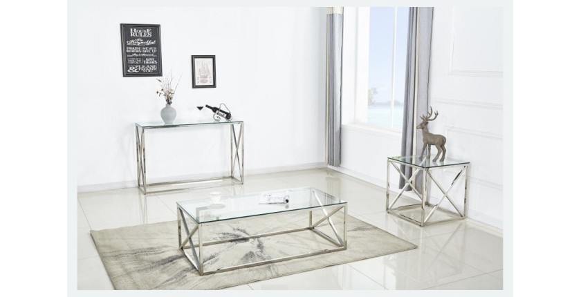 Table basse couleur argent collection MERCURE. Meuble design pour salon