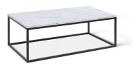 Table basse collection OREGON. Meuble style industriel effet marbre blanc.