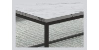 Table basse collection OREGON. Meuble style industriel effet marbre blanc.