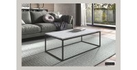 Table basse collection OREGON. Meuble style industriel effet marbre blanc.
