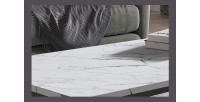 Table basse collection OREGON. Meuble style industriel effet marbre blanc.