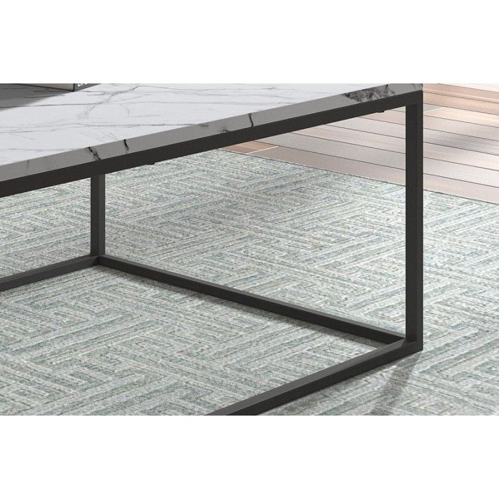 Table basse collection OREGON. Meuble style industriel effet marbre blanc.