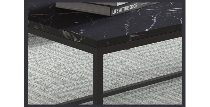 Table basse collection OREGON. Meuble style industriel effet marbre noir.