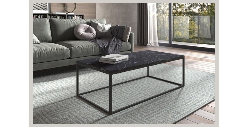 Table basse collection OREGON. Meuble style industriel effet marbre noir.