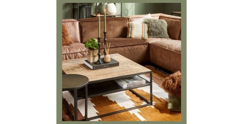 Table Basse carrée MODENE en bois massif (90x90cm). Meuble style industriel