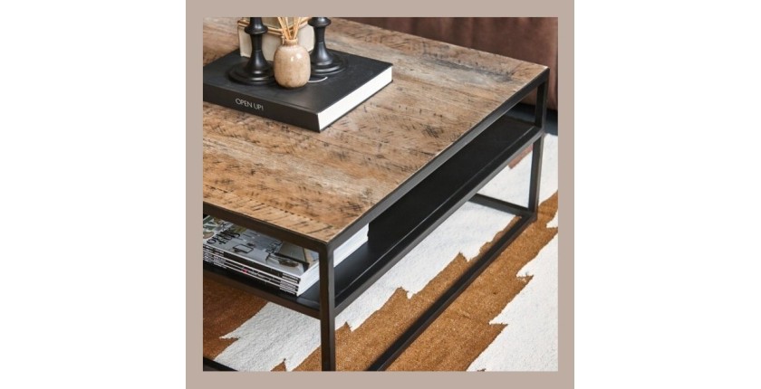 Table Basse carrée MODENE en bois massif (90x90cm). Meuble style industriel