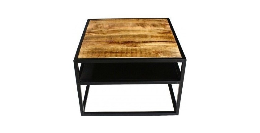 Table Basse carrée MODENE en bois massif (90x90cm). Meuble style industriel